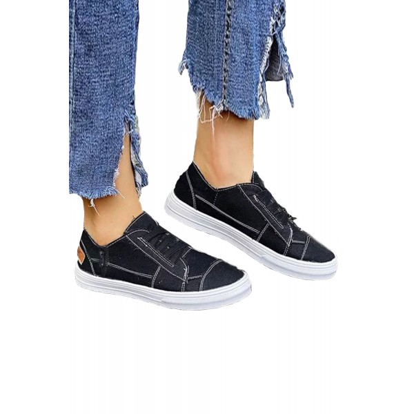 Black Contrast Stitching Elastic Upper Vamp Canvas