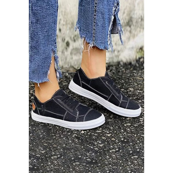 Black Contrast Stitching Elastic Upper Vamp Canvas