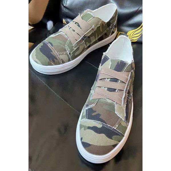 Green Camo Print Slip On Flat Sneaker