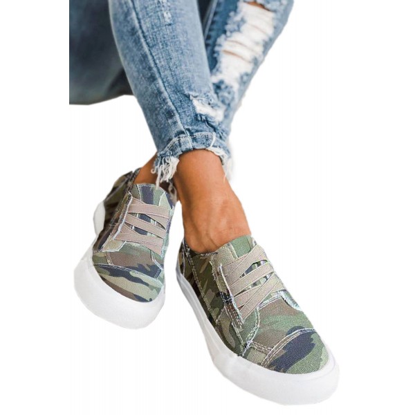 Green Camo Print Slip On Flat Sneaker