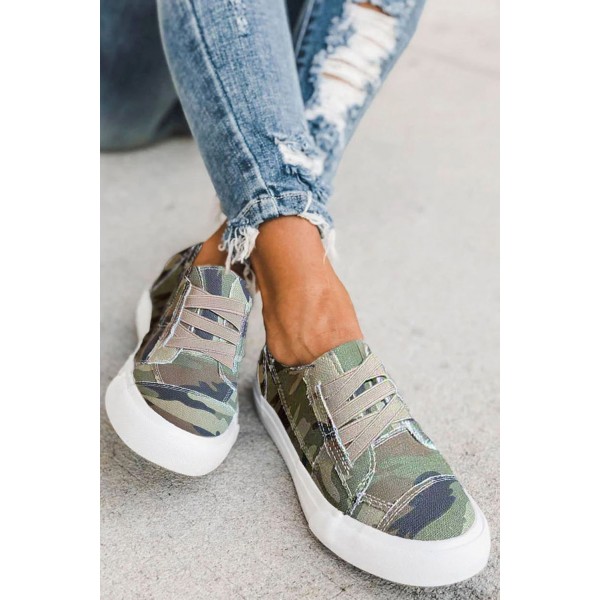 Green Camo Print Slip On Flat Sneaker