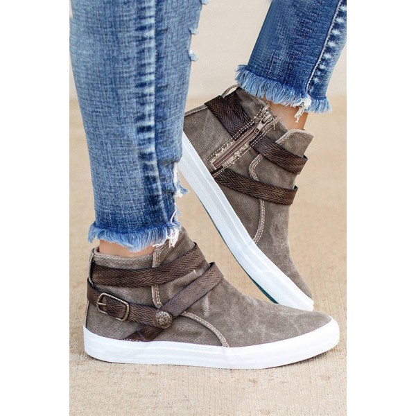 Khaki Hipster High-top Canvas Sneakers