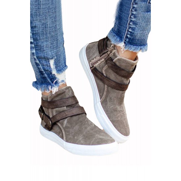 Khaki Hipster High-top Canvas Sneakers