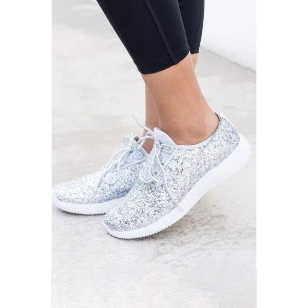 Silvery Mesh Glitter Glam Sneakers