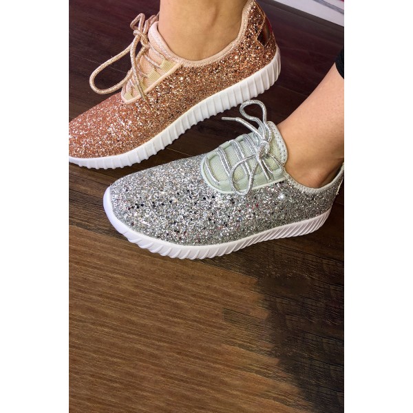 Silvery Mesh Glitter Glam Sneakers