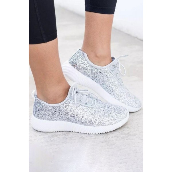 Silvery Mesh Glitter Glam Sneakers