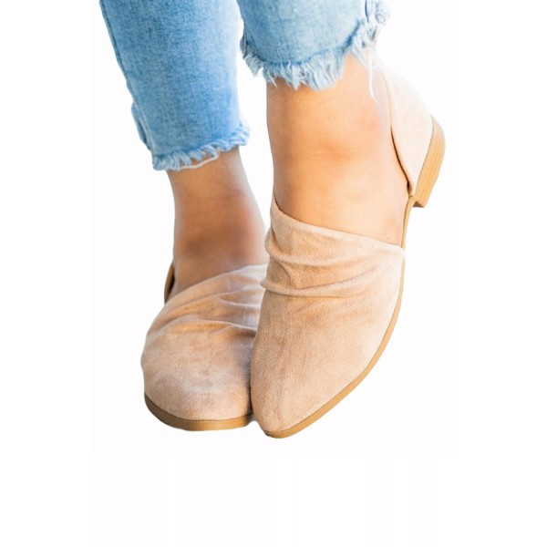 Khaki Fashion Pointed Toe Suede Flats