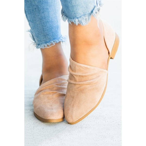 Khaki Fashion Pointed Toe Suede Flats