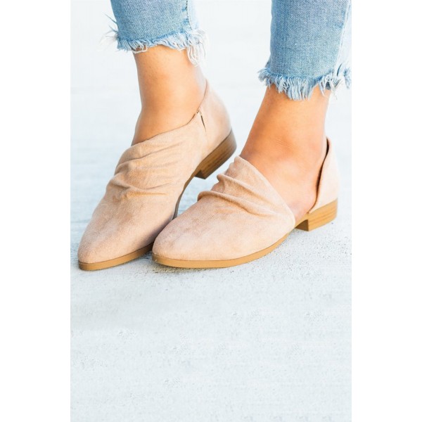 Khaki Fashion Pointed Toe Suede Flats