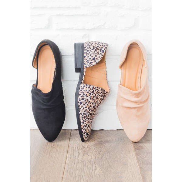 Black Fashion Pointed Toe Suede Flats