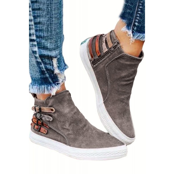 Khaki Slip-On Design With Side Zipper Closure Sneakers