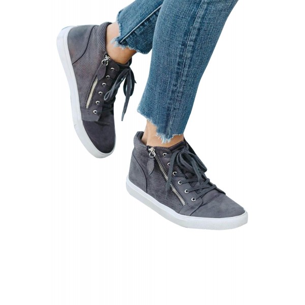 Zipper Lace Up Flat Sneakers