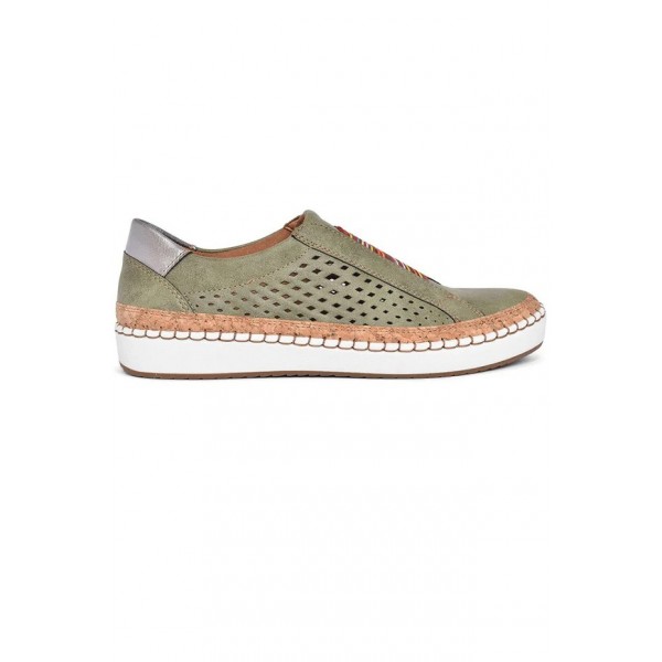 Green Hollow-Out Round Toe Flat Heel Casual Sneakers