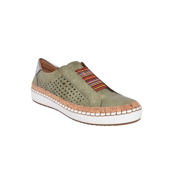 Green Hollow-Out Round Toe Flat Heel Casual Sneakers