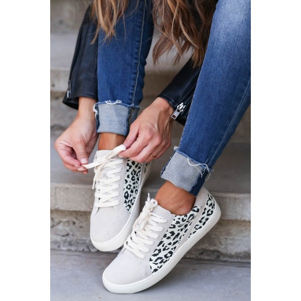 Gray Leopard Patchwork Casual Sneakers