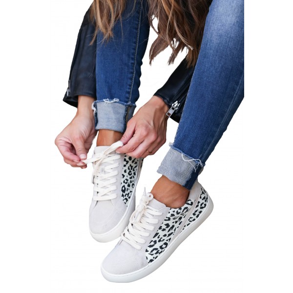 Gray Leopard Patchwork Casual Sneakers