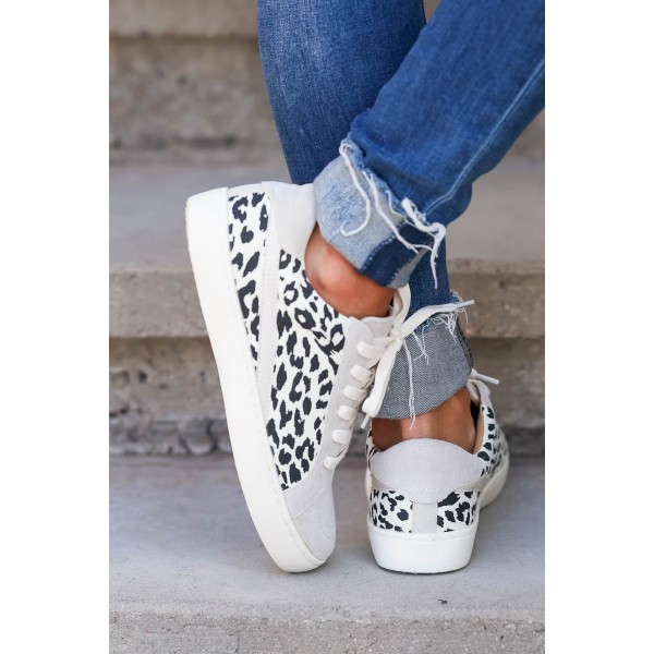 Gray Leopard Patchwork Casual Sneakers
