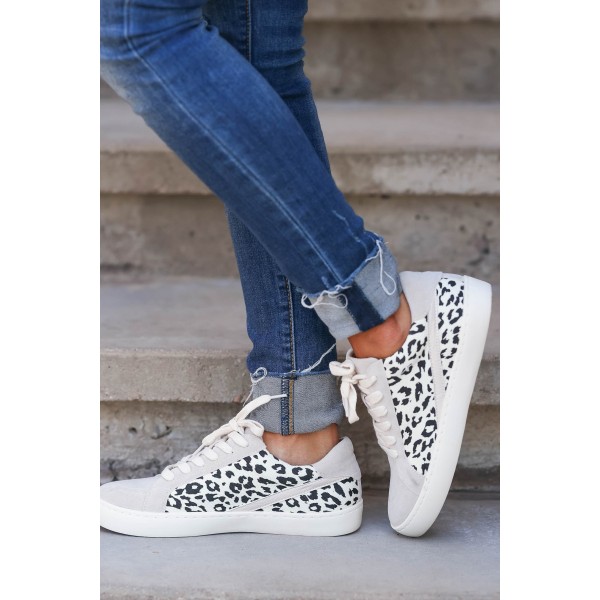 Gray Leopard Patchwork Casual Sneakers