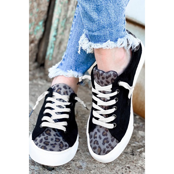 Black Leopard Patchwork Casual Sneakers