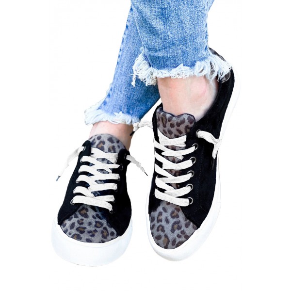 Black Leopard Patchwork Casual Sneakers