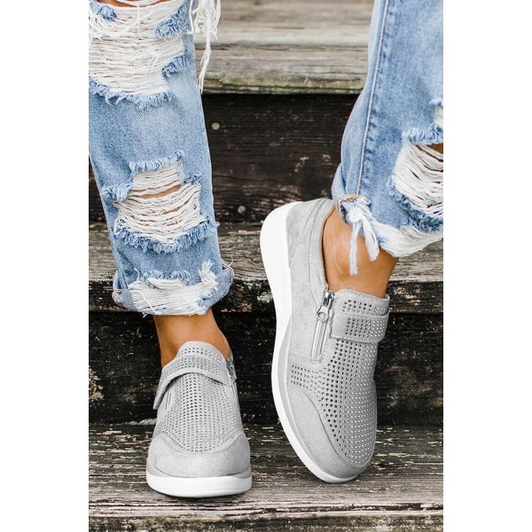 Rhinestone Zipper Splicing Round Toe Sneakers