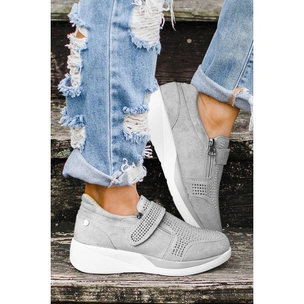 Rhinestone Zipper Splicing Round Toe Sneakers