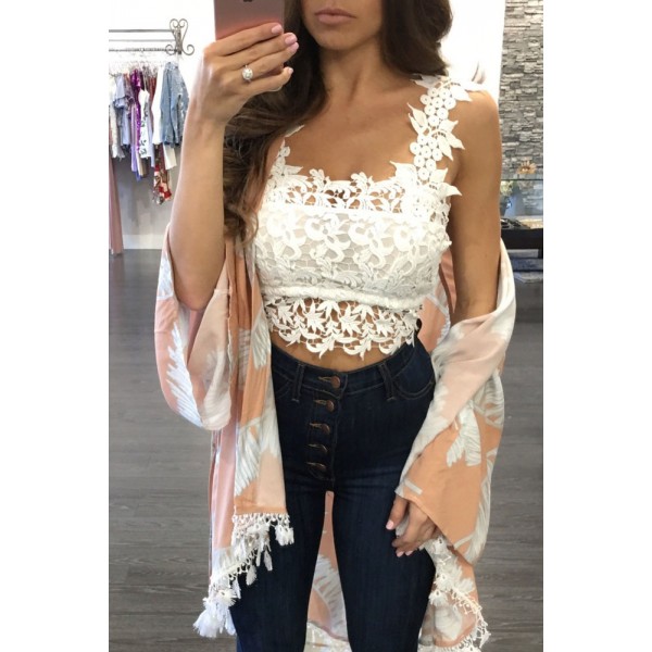 White Lacy Trimmed Crop Top