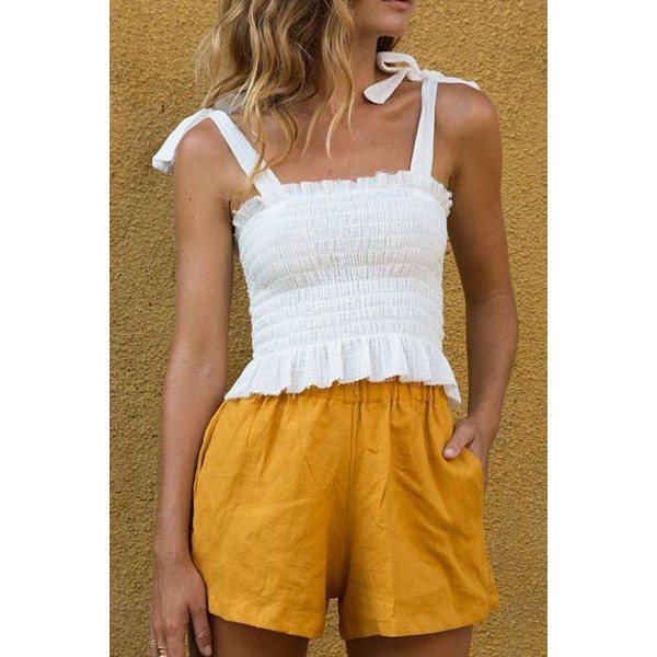 White Frill Tie Shoulder Strap Vest