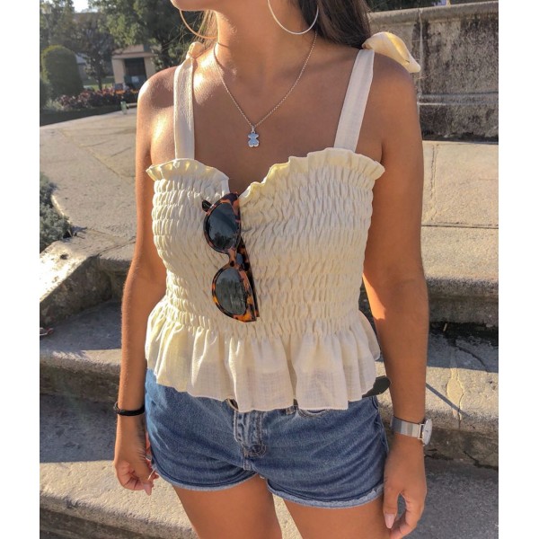 Yellow Frill Tie Shoulder Strap Vest