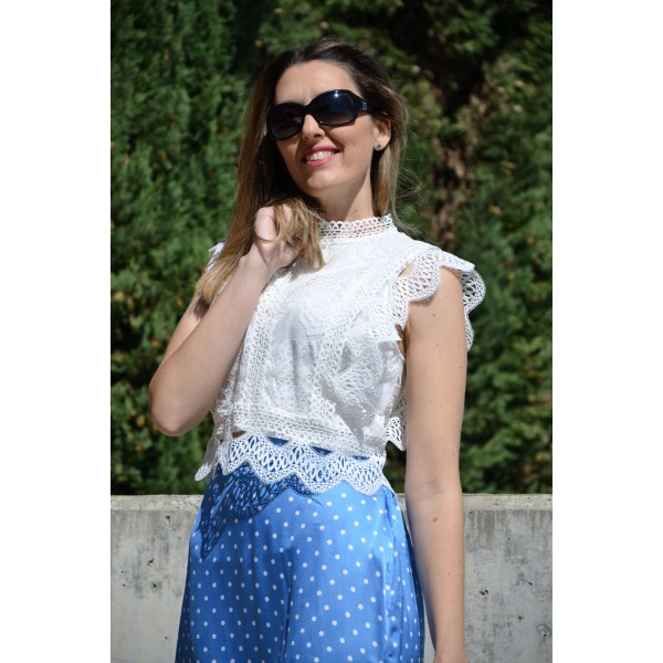 White High Collar Vintage Lace Vest