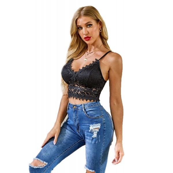 Black Deep V Lace Bralette Crop Top