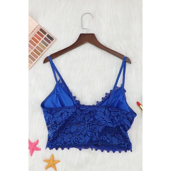 Blue Deep V Lace Bralette Crop Top