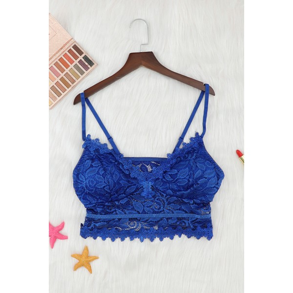 Blue Deep V Lace Bralette Crop Top