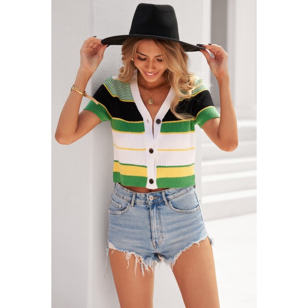 Green Colorblock Knitted Crop Top