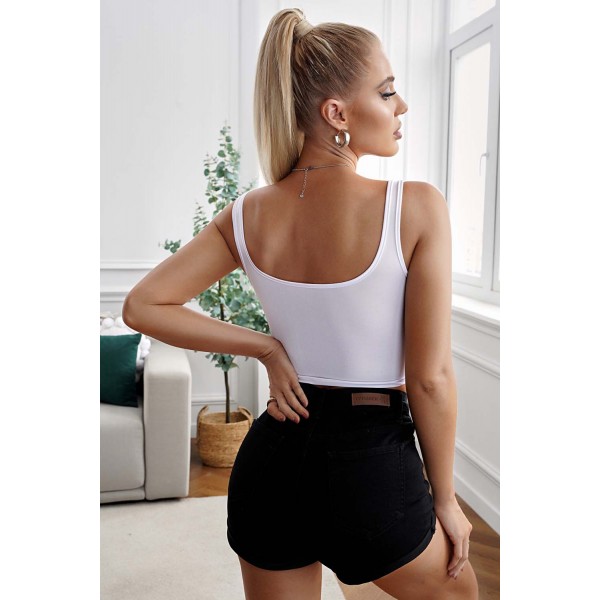 White Square Neck Crop Tank