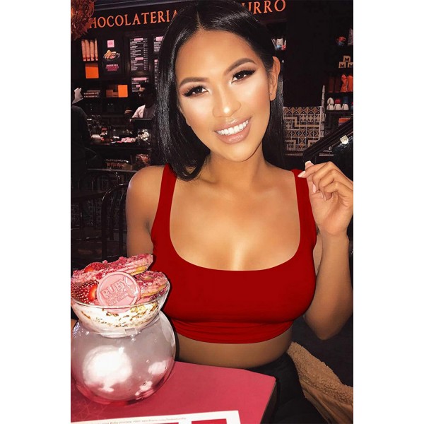 Red Square Neck Crop Tank