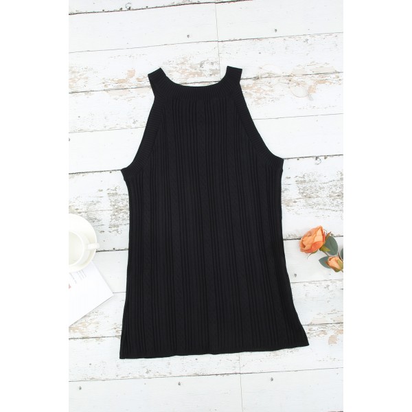 Black Halter Knit Crop Top