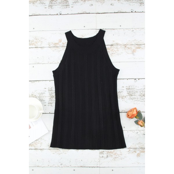 Black Halter Knit Crop Top