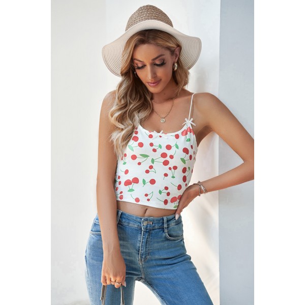 Cherry Print Crop Spaghetti Straps Camisole