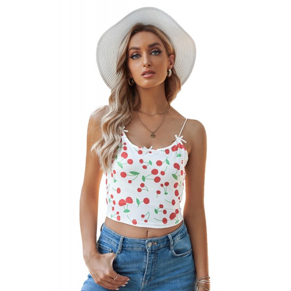 Cherry Print Crop Spaghetti Straps Camisole