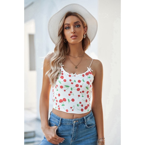 Cherry Print Crop Spaghetti Straps Camisole