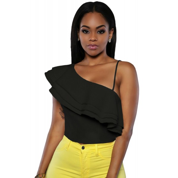Black Ruffle Luxe Crop Top