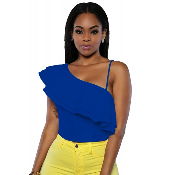 Blue Ruffle Luxe Crop Top