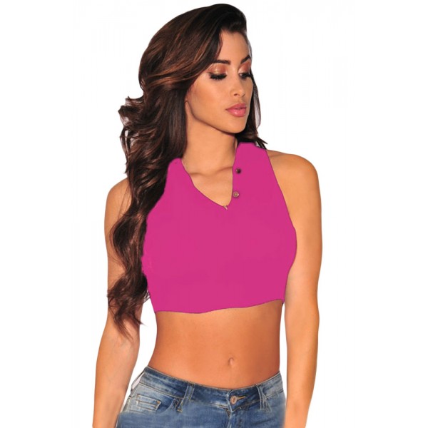 Rosy Mock Neck Sleeveless Crop Top