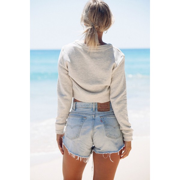 Light Grey Criss Cross Cropped Sweater