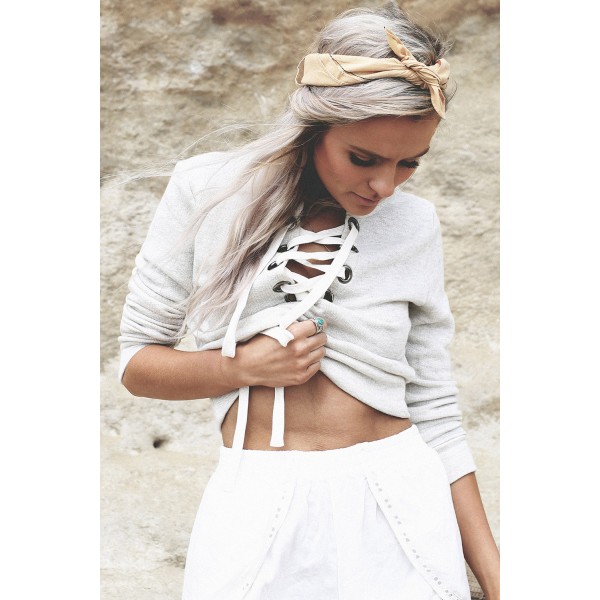 Light Grey Criss Cross Cropped Sweater