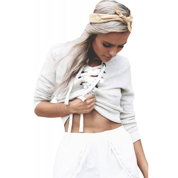 Light Grey Criss Cross Cropped Sweater