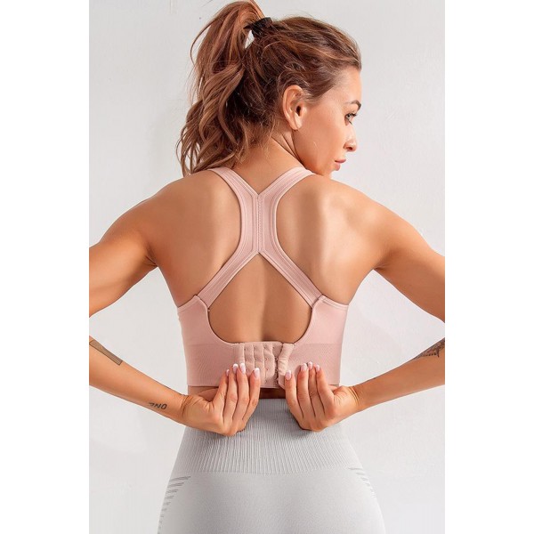 Pink Padded Support Fitness Solid Color Sport Bra