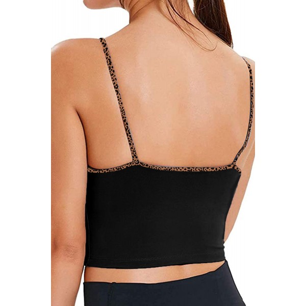 Black Yoga Sexy Gathered Sports Bra with Leopard Trim