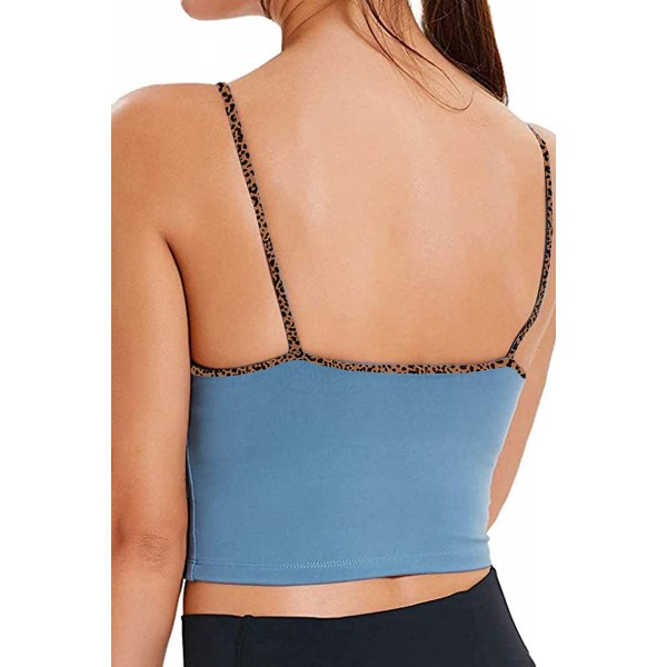 Blue Yoga Sexy Gathered Sports Bra with Leopard Trim